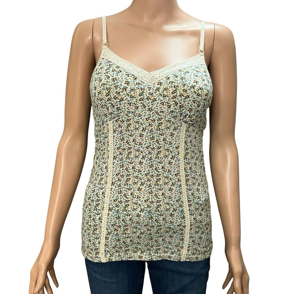 Y2K Lei Juniors Layering Camisole Tank Top Medium Floral Long Cottage V Neck